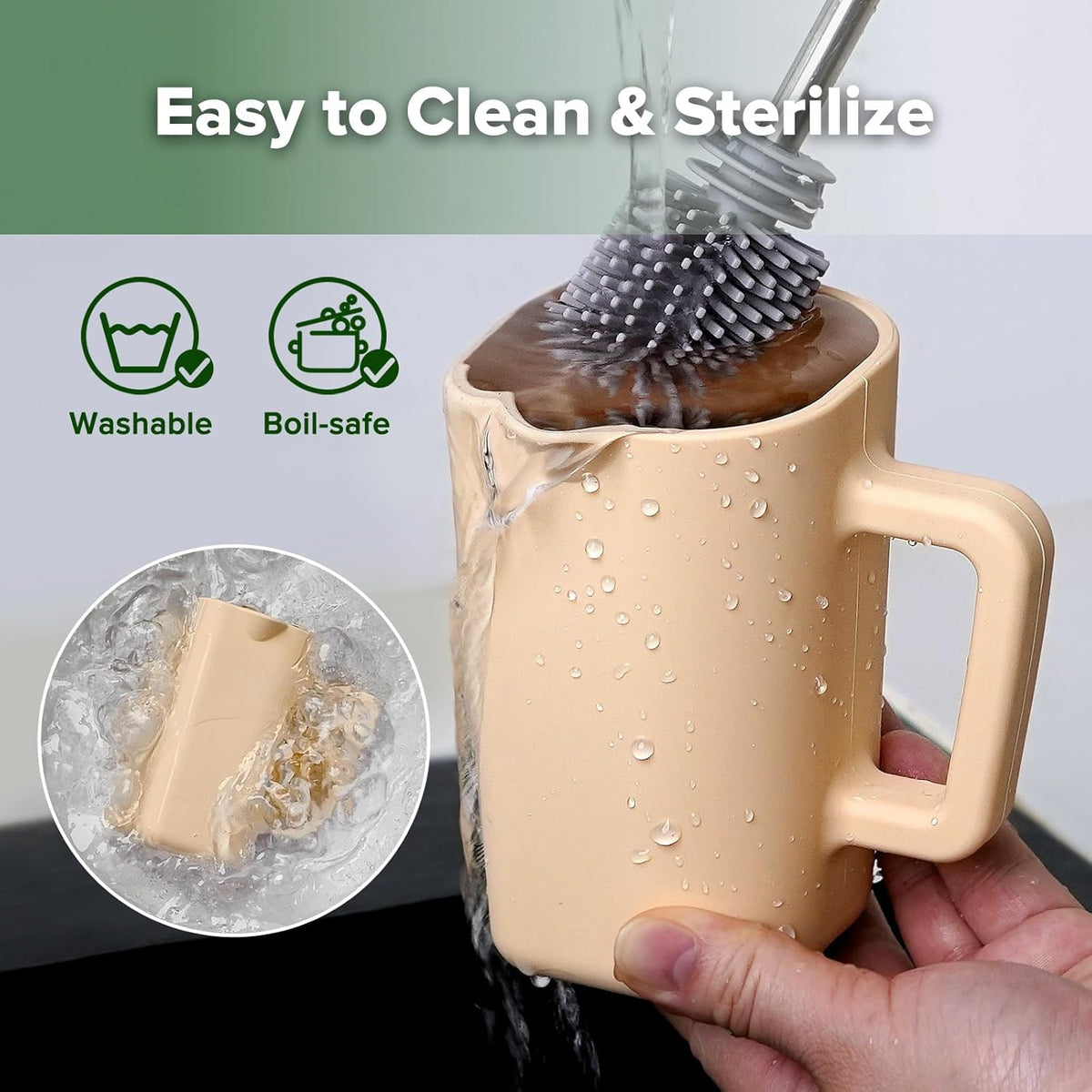 Gentle Pour Bath Rinse Cup | Food Grade Silicone Shampoo & Body Washing Rinser Cup for Kids with Easy Grip Handle - Pea Green