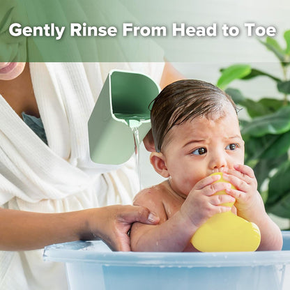 Gentle Pour Bath Rinse Cup | Food Grade Silicone Shampoo & Body Washing Rinser Cup for Kids with Easy Grip Handle - Pea Green