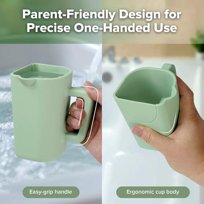 Gentle Pour Bath Rinse Cup | Food Grade Silicone Shampoo & Body Washing Rinser Cup for Kids with Easy Grip Handle - Pea Green
