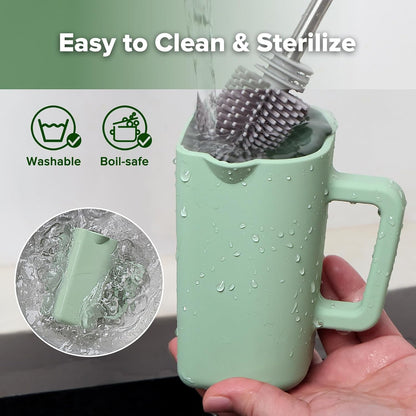 Gentle Pour Bath Rinse Cup | Food Grade Silicone Shampoo & Body Washing Rinser Cup for Kids with Easy Grip Handle - Pea Green