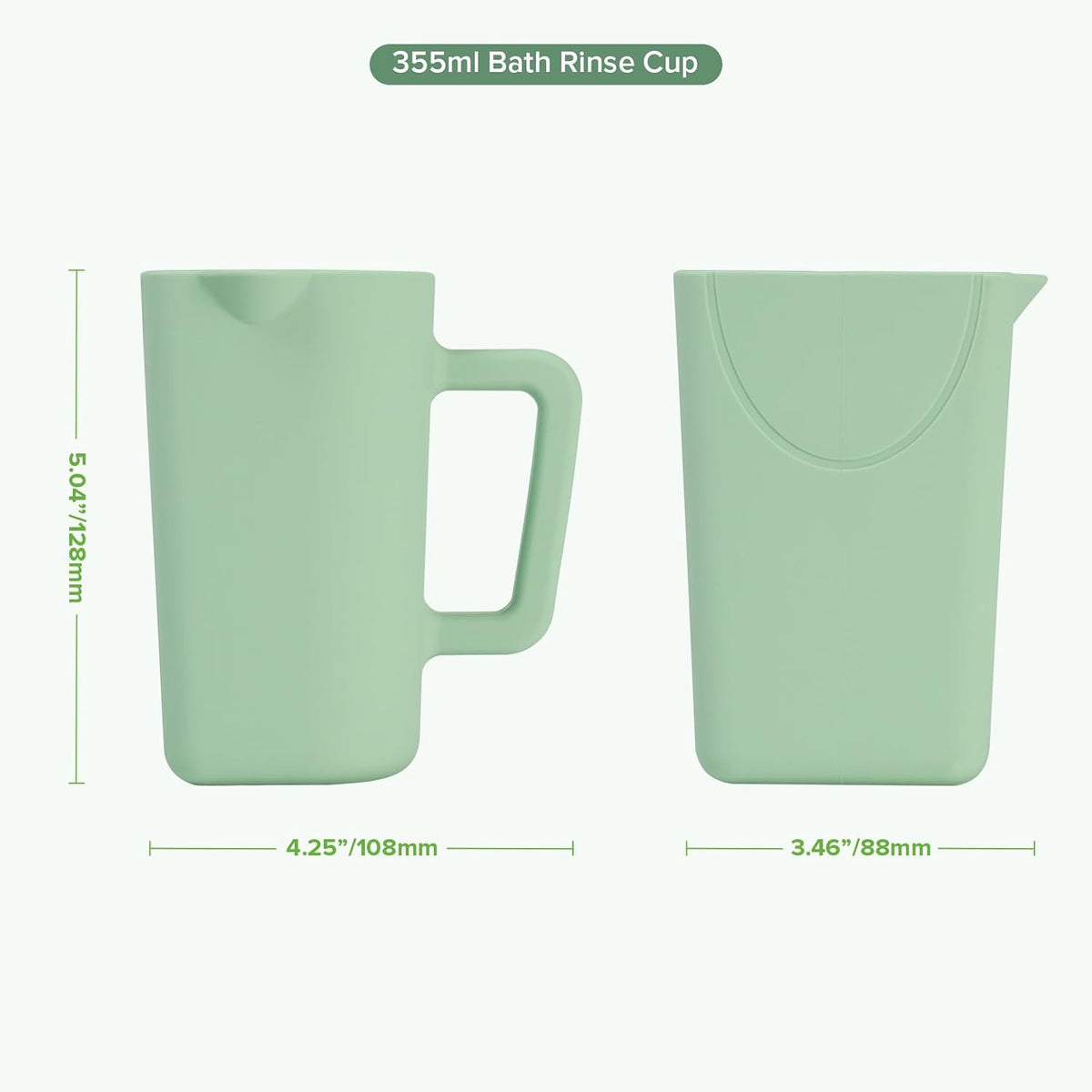 Gentle Pour Bath Rinse Cup | Food Grade Silicone Shampoo & Body Washing Rinser Cup for Kids with Easy Grip Handle - Pea Green