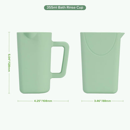 Gentle Pour Bath Rinse Cup | Food Grade Silicone Shampoo & Body Washing Rinser Cup for Kids with Easy Grip Handle - Pea Green