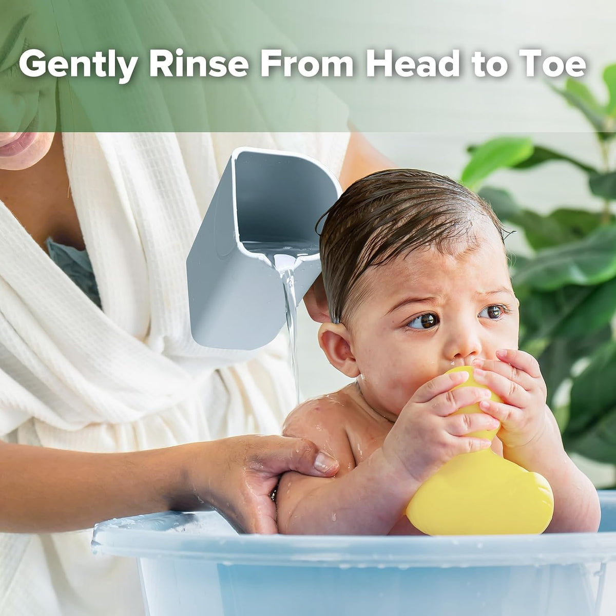 Gentle Pour Bath Rinse Cup | Food Grade Silicone Shampoo & Body Washing Rinser Cup for Kids with Easy Grip Handle - Pea Green
