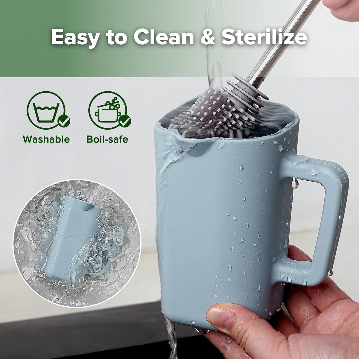 Gentle Pour Bath Rinse Cup | Food Grade Silicone Shampoo & Body Washing Rinser Cup for Kids with Easy Grip Handle - Pea Green