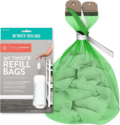 Diaper Refill Bags 10PACK for MY TWIST’R Diaper Pail, Made in USA Outsmart Odors, 7-Layer Bags with Odors Free Patented Technology