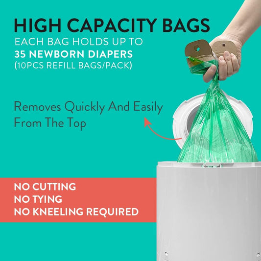 Diaper Refill Bags 10PACK for MY TWIST’R Diaper Pail, Made in USA Outsmart Odors, 7-Layer Bags with Odors Free Patented Technology
