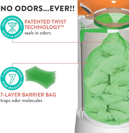 Diaper Refill Bags 10PACK for MY TWIST’R Diaper Pail, Made in USA Outsmart Odors, 7-Layer Bags with Odors Free Patented Technology