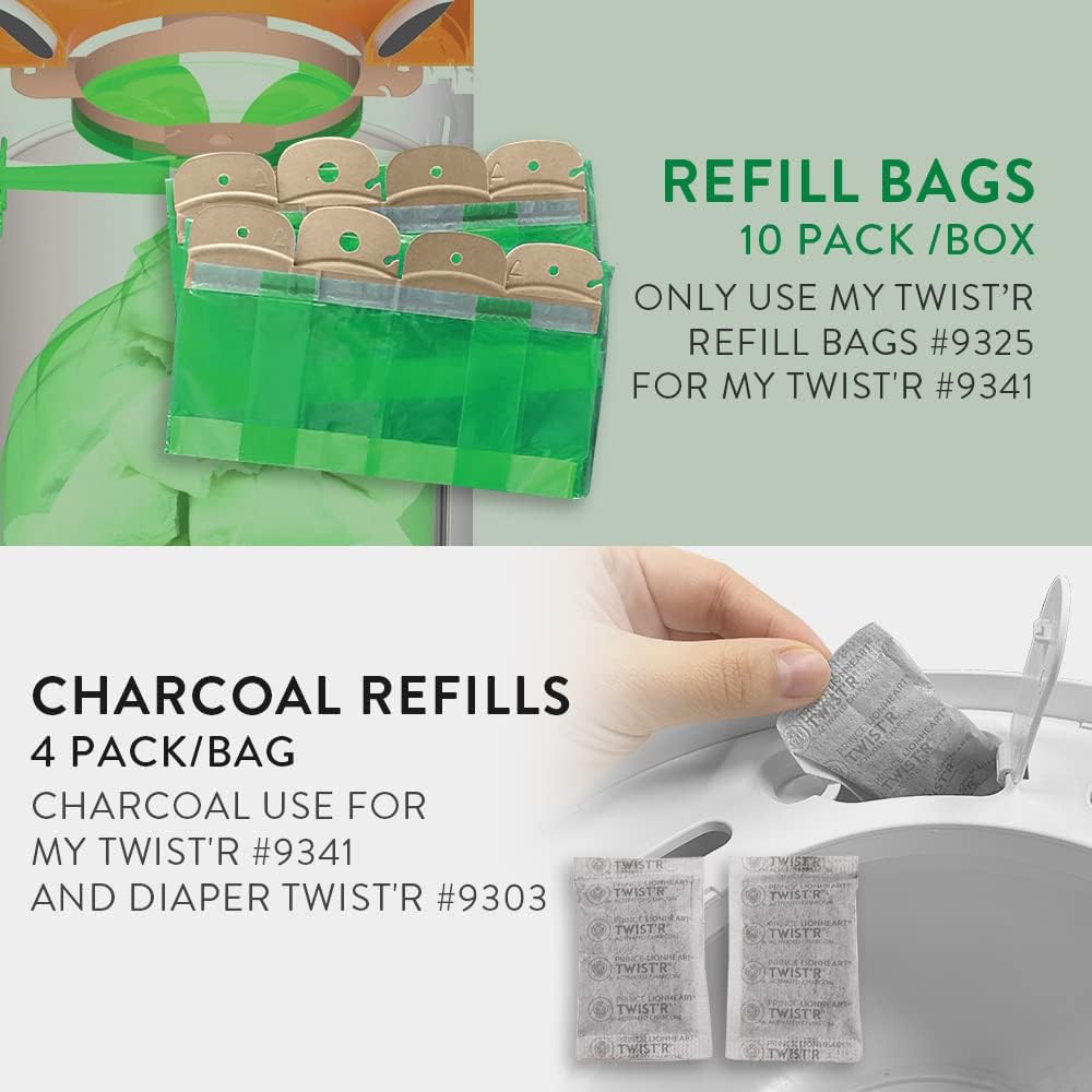 Diaper Refill Bags 10PACK for MY TWIST’R Diaper Pail, Made in USA Outsmart Odors, 7-Layer Bags with Odors Free Patented Technology