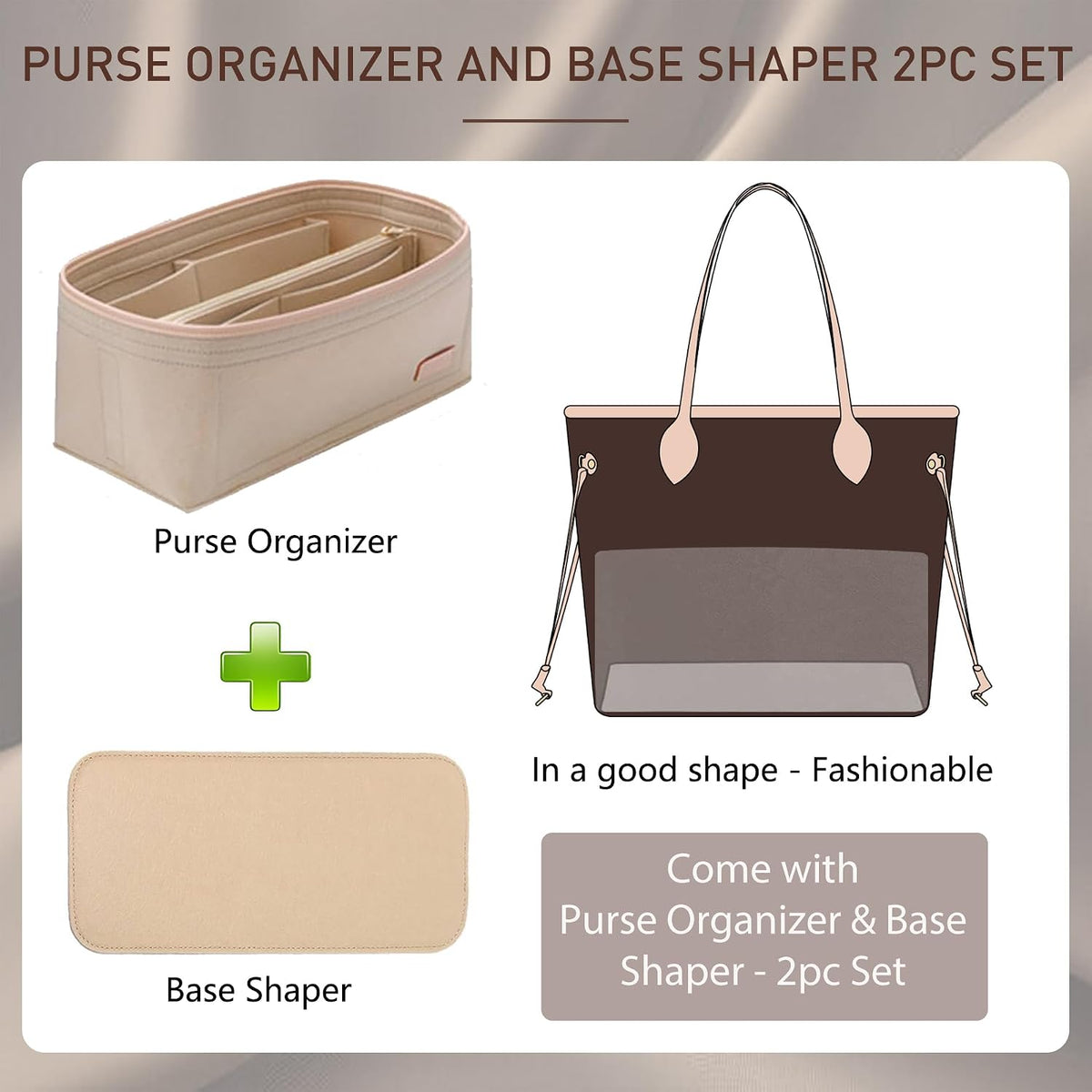 Felt Purse Organizer Insert & Base Shaper 2pc Set for Speedy 25, Black