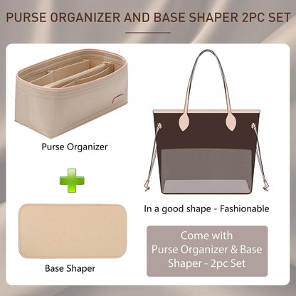 Felt Purse Organizer Insert & Base Shaper 2pc Set for Speedy 25, Black