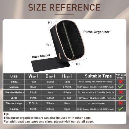 Felt Purse Organizer Insert & Base Shaper 2pc Set for Speedy 25, Black
