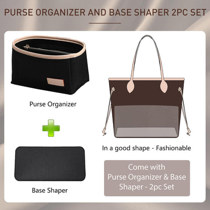 Felt Purse Organizer Insert & Base Shaper 2pc Set for Speedy 25, Black