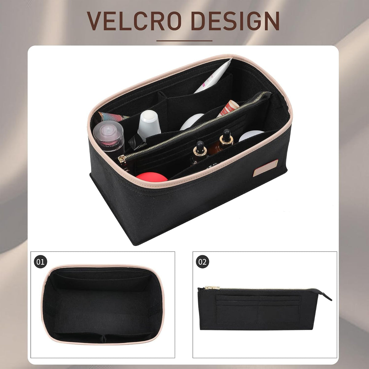 Felt Purse Organizer Insert & Base Shaper 2pc Set for Speedy 25, Black