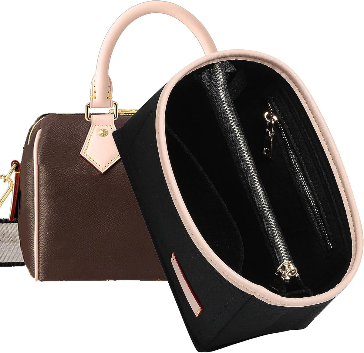 Felt Purse Organizer Insert & Base Shaper 2pc Set for Speedy 25, Black