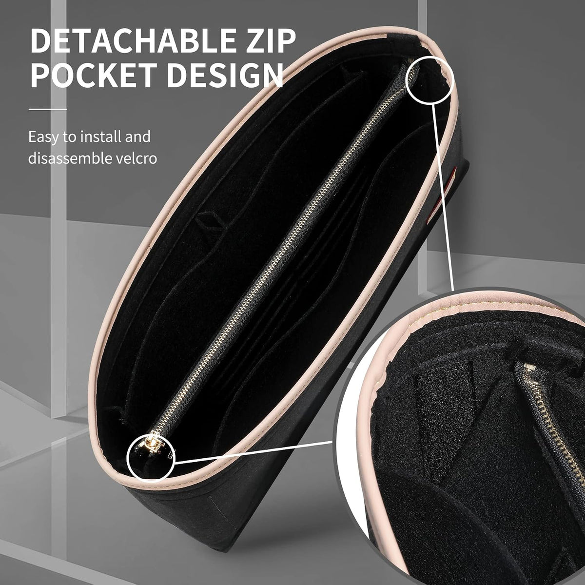 Felt Purse Organizer Insert & Base Shaper 2pc Set for Speedy 25, Black