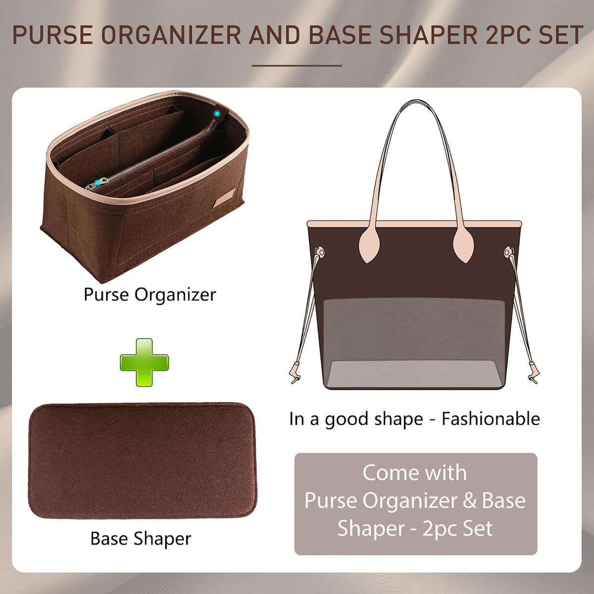 Felt Purse Organizer Insert & Base Shaper 2pc Set for Speedy 25, Black