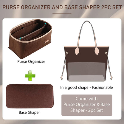 Felt Purse Organizer Insert & Base Shaper 2pc Set for Speedy 25, Black