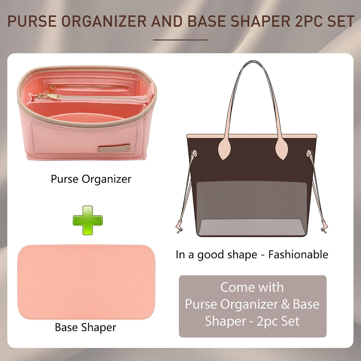 Felt Purse Organizer Insert & Base Shaper 2pc Set for Speedy 25, Black