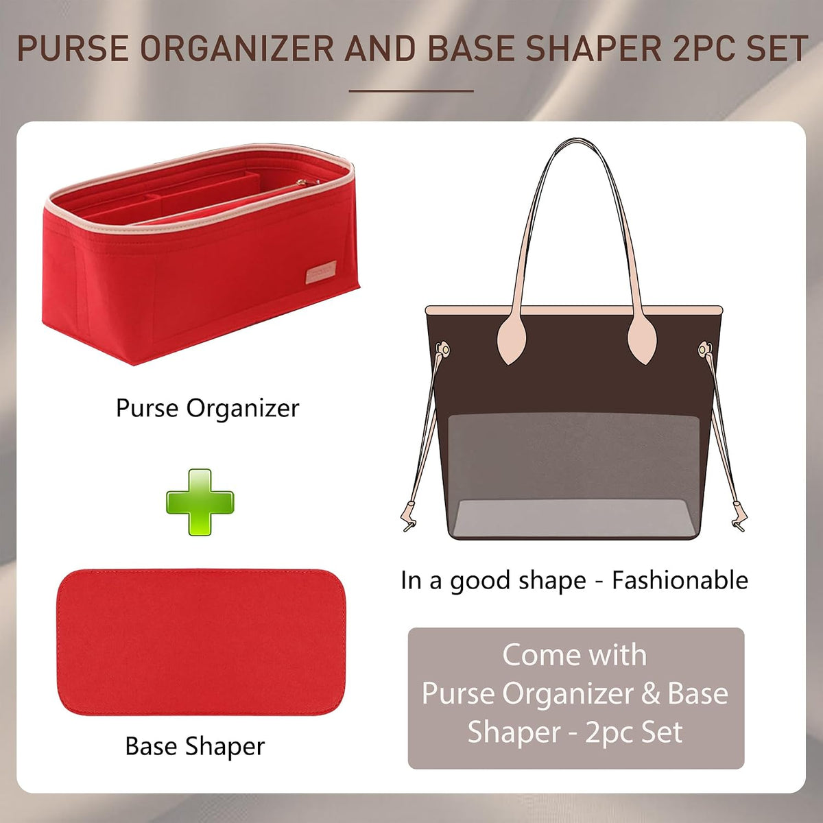 Felt Purse Organizer Insert & Base Shaper 2pc Set for Speedy 25, Black