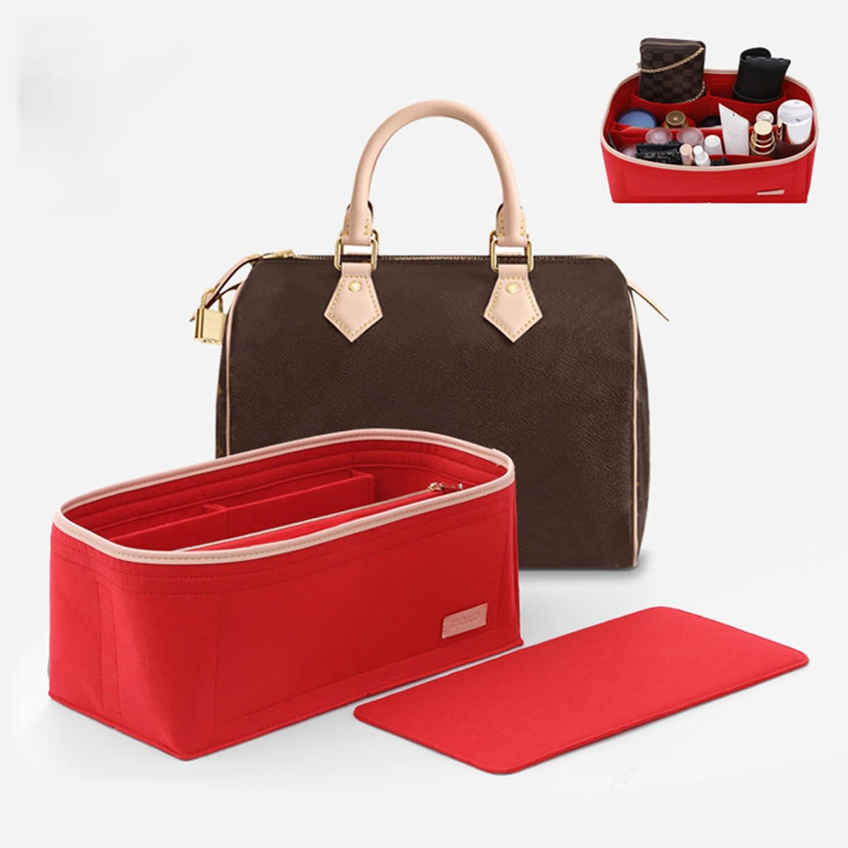 Felt Purse Organizer Insert & Base Shaper 2pc Set for Speedy 25, Black