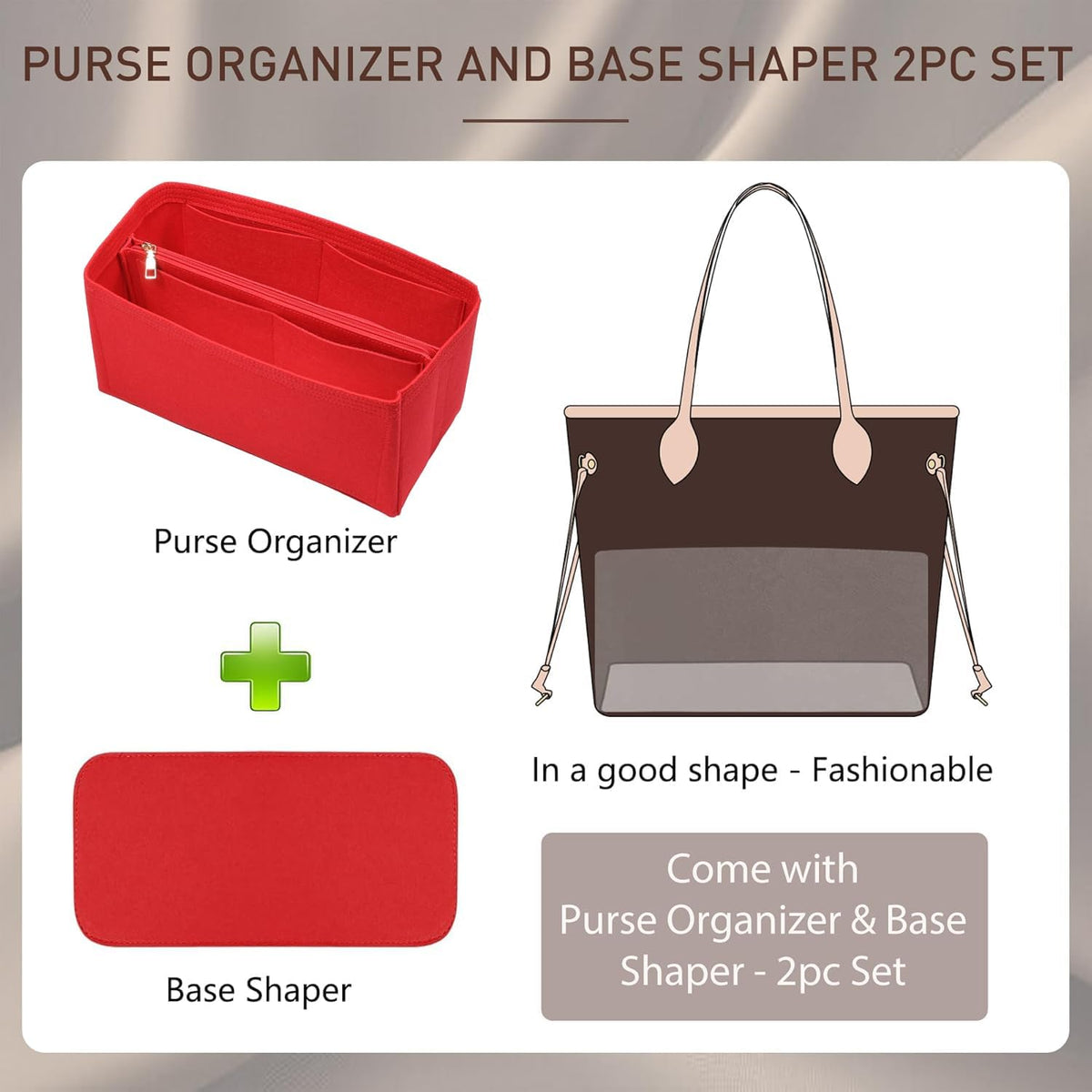 Felt Purse Organizer Insert & Base Shaper 2pc Set for Speedy 25, Black