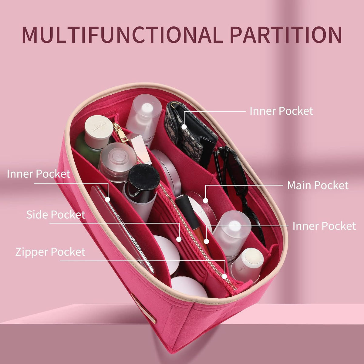 Felt Purse Organizer Insert & Base Shaper 2pc Set for Speedy 25, Black