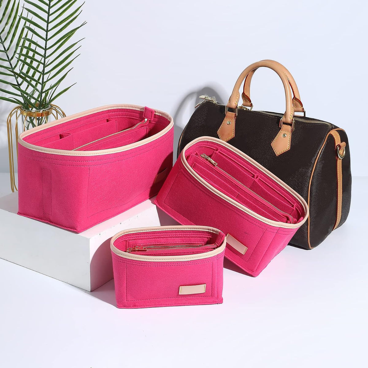 Felt Purse Organizer Insert & Base Shaper 2pc Set for Speedy 25, Black
