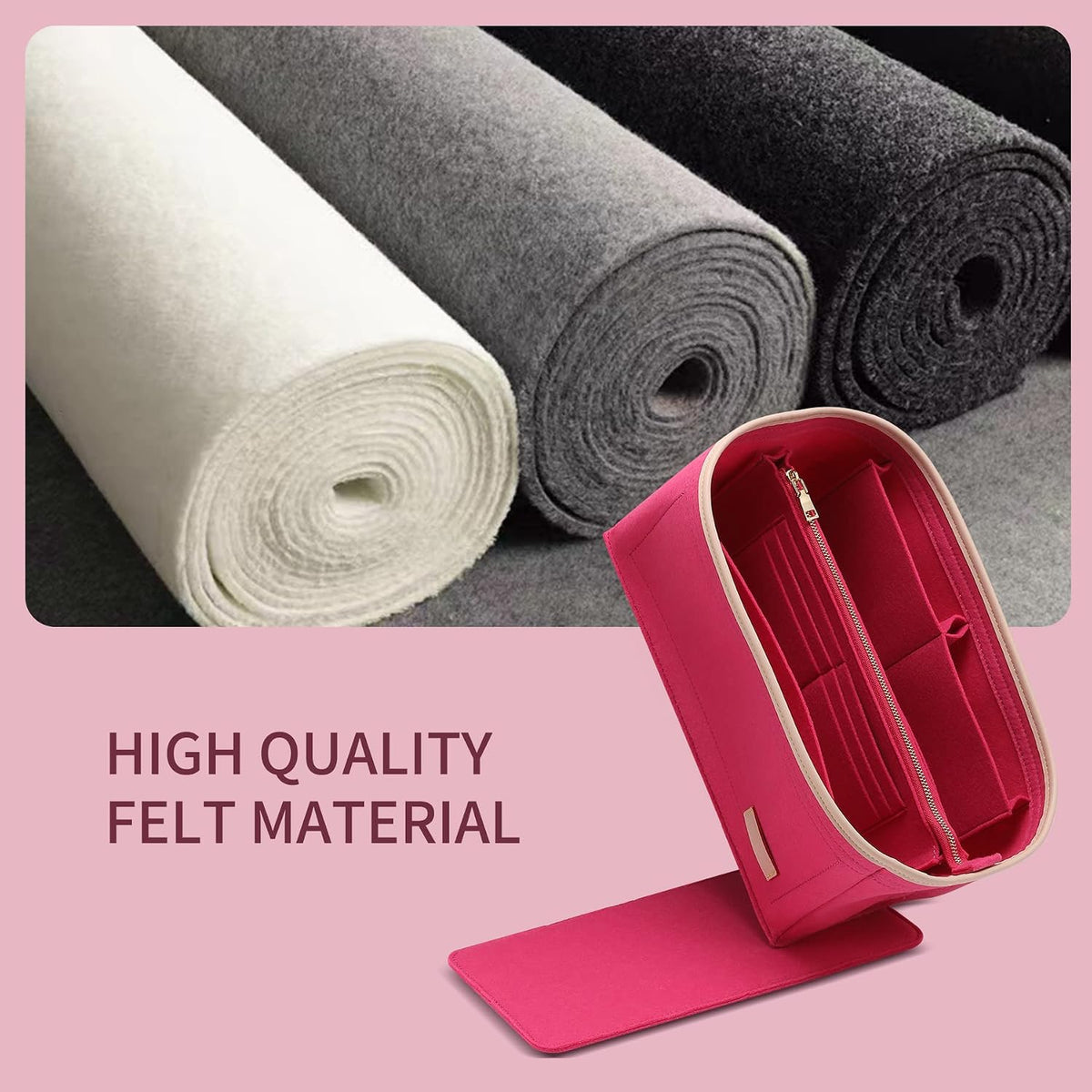 Felt Purse Organizer Insert & Base Shaper 2pc Set for Speedy 25, Black