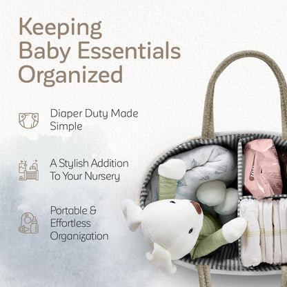 Diaper Caddy Organizer for Baby Nursery Basket with Handle Lid Nursing Caddy with Changing Table Organizer Cart Newborn Caddy Rosy (Floral Print) X-Large