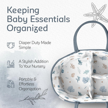 Diaper Caddy Organizer for Baby Nursery Basket with Handle Lid Nursing Caddy with Changing Table Organizer Cart Newborn Caddy Rosy (Floral Print) X-Large