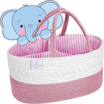 Diaper Caddy Organizer for Baby Nursery Basket with Handle Lid Nursing Caddy with Changing Table Organizer Cart Newborn Caddy Rosy (Floral Print) X-Large