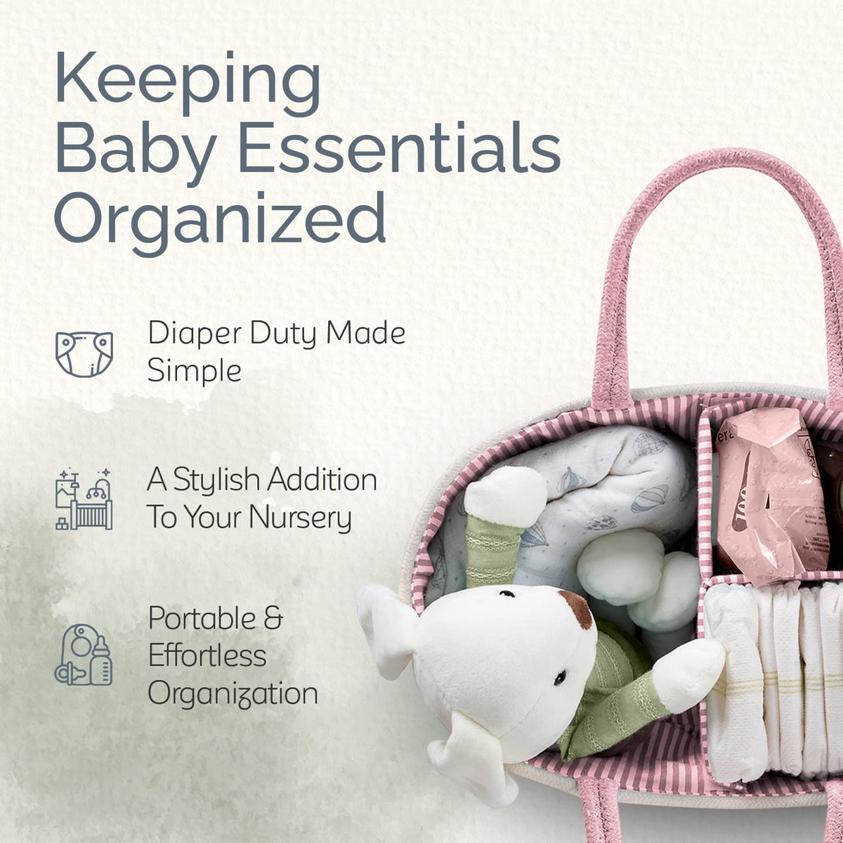 Diaper Caddy Organizer for Baby Nursery Basket with Handle Lid Nursing Caddy with Changing Table Organizer Cart Newborn Caddy Rosy (Floral Print) X-Large