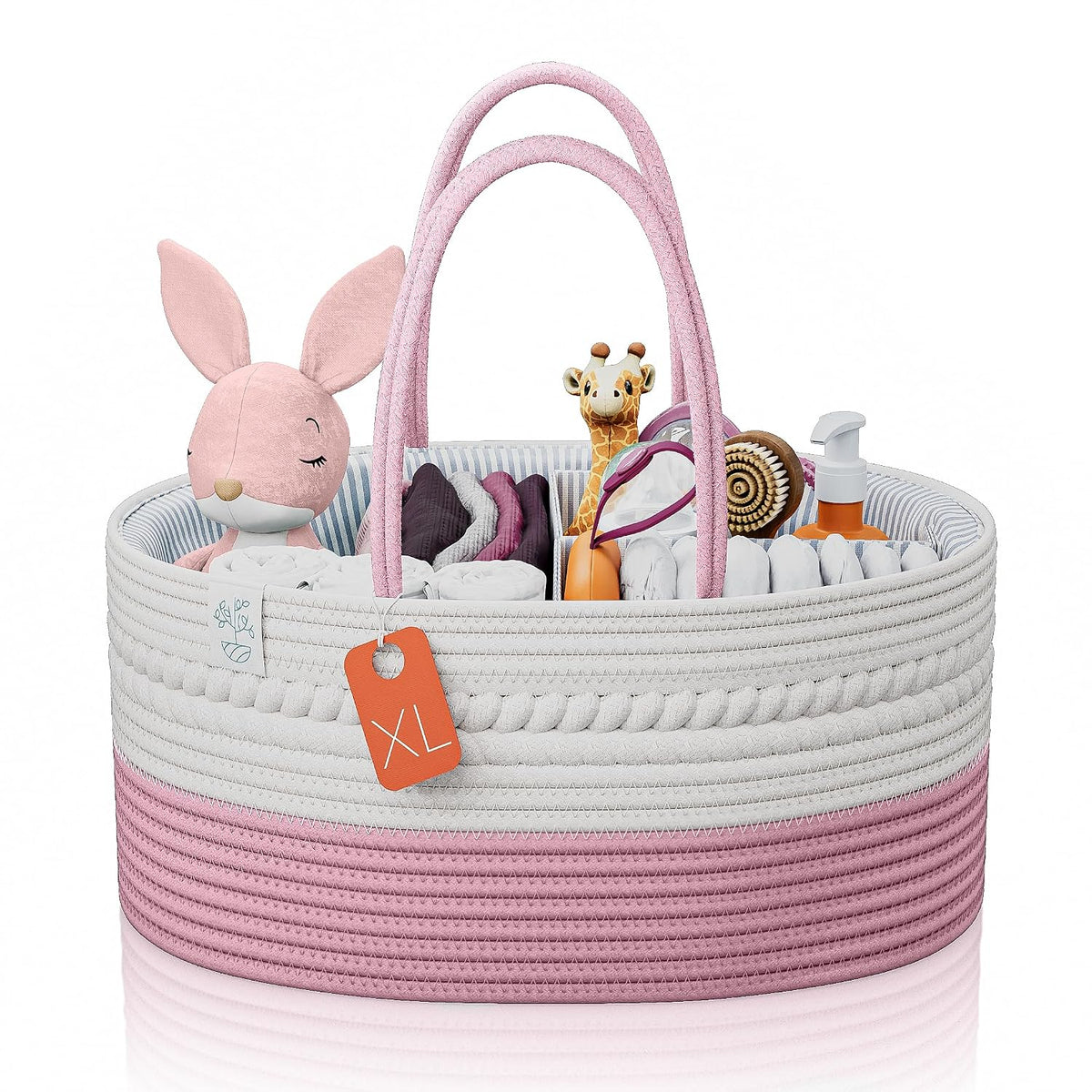 Diaper Caddy Organizer for Baby Nursery Basket with Handle Lid Nursing Caddy with Changing Table Organizer Cart Newborn Caddy Rosy (Floral Print) X-Large