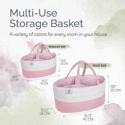 Diaper Caddy Organizer for Baby Nursery Basket with Handle Lid Nursing Caddy with Changing Table Organizer Cart Newborn Caddy Rosy (Floral Print) X-Large