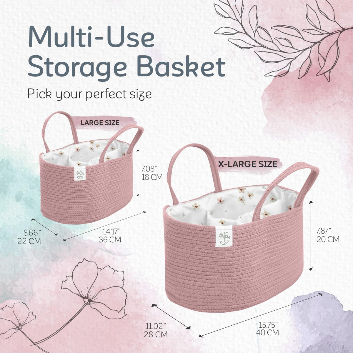 Diaper Caddy Organizer for Baby Nursery Basket with Handle Lid Nursing Caddy with Changing Table Organizer Cart Newborn Caddy Rosy (Floral Print) X-Large