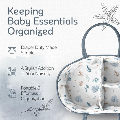 Diaper Caddy Organizer for Baby Nursery Basket with Handle Lid Nursing Caddy with Changing Table Organizer Cart Newborn Caddy Rosy (Floral Print) X-Large
