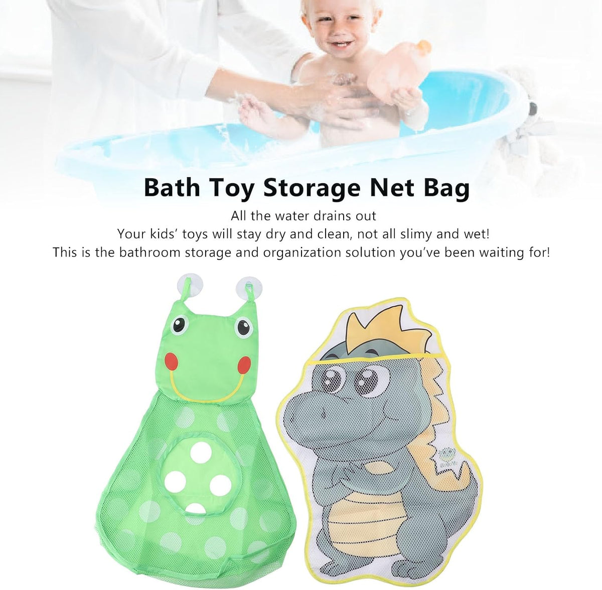 Bath Toy MESH Bag Storage Organizer Durable NET for Kids Bathroom Bedroom CAR Dinosaur Frog
