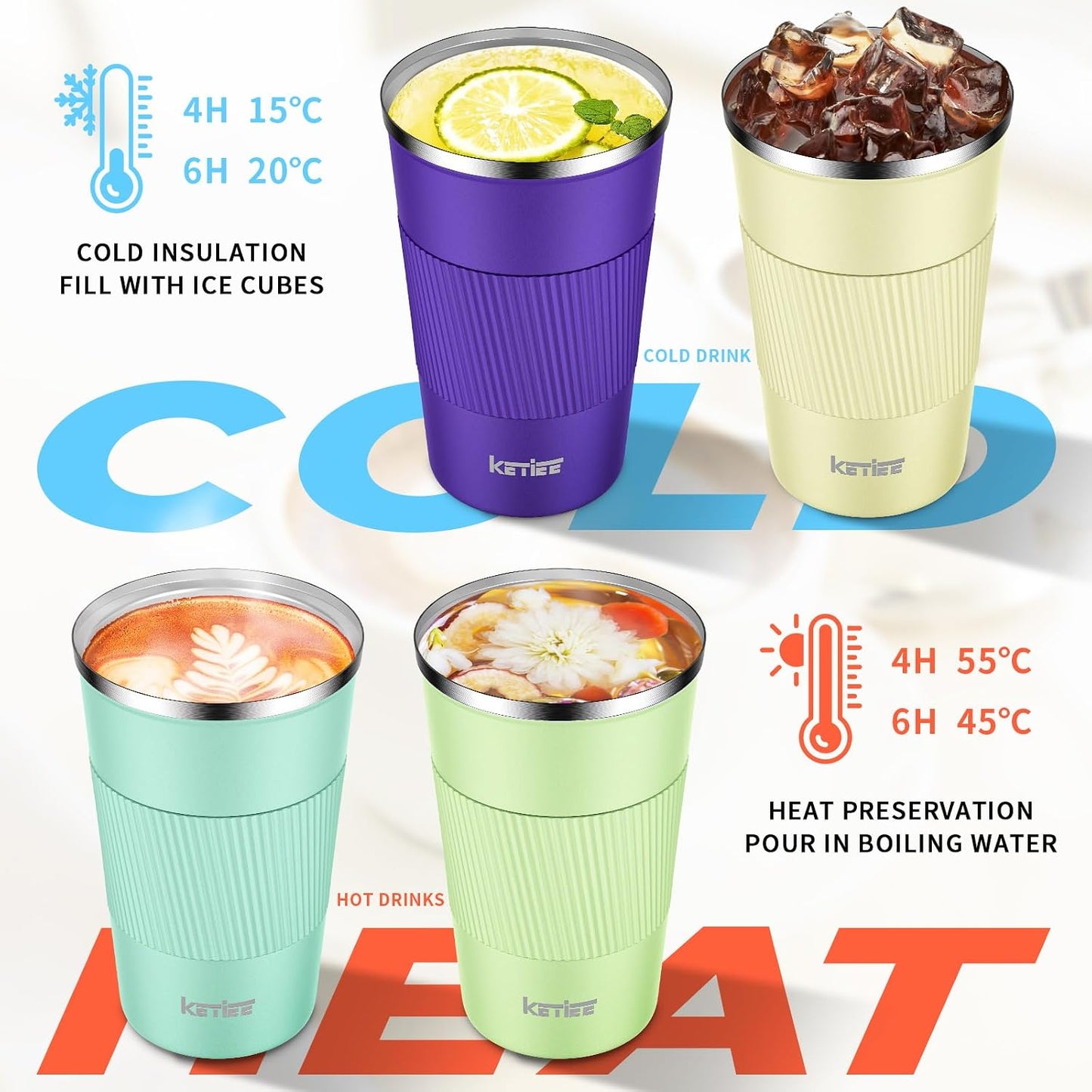 Travel Coffee Mug Spill Proof 12oz, Insulated Travel Mug to Go, Reusable Coffee Cup with Seal Lid, Vacuum Stainless Steel Tumbler for Hot/Cold Drinks (Red)