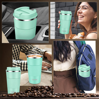 Travel Coffee Mug Spill Proof 12oz, Insulated Travel Mug to Go, Reusable Coffee Cup with Seal Lid, Vacuum Stainless Steel Tumbler for Hot/Cold Drinks (Red)