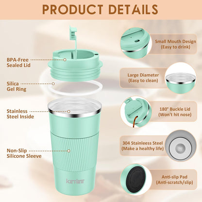 Travel Coffee Mug Spill Proof 12oz, Insulated Travel Mug to Go, Reusable Coffee Cup with Seal Lid, Vacuum Stainless Steel Tumbler for Hot/Cold Drinks (Red)