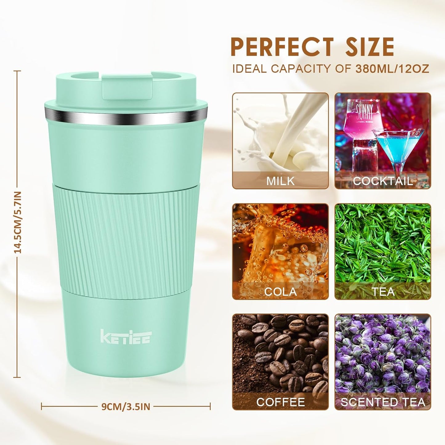 Travel Coffee Mug Spill Proof 12oz, Insulated Travel Mug to Go, Reusable Coffee Cup with Seal Lid, Vacuum Stainless Steel Tumbler for Hot/Cold Drinks (Red)