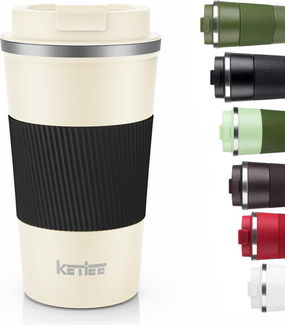 Travel Coffee Mug Spill Proof 12oz, Insulated Travel Mug to Go, Reusable Coffee Cup with Seal Lid, Vacuum Stainless Steel Tumbler for Hot/Cold Drinks (Red)