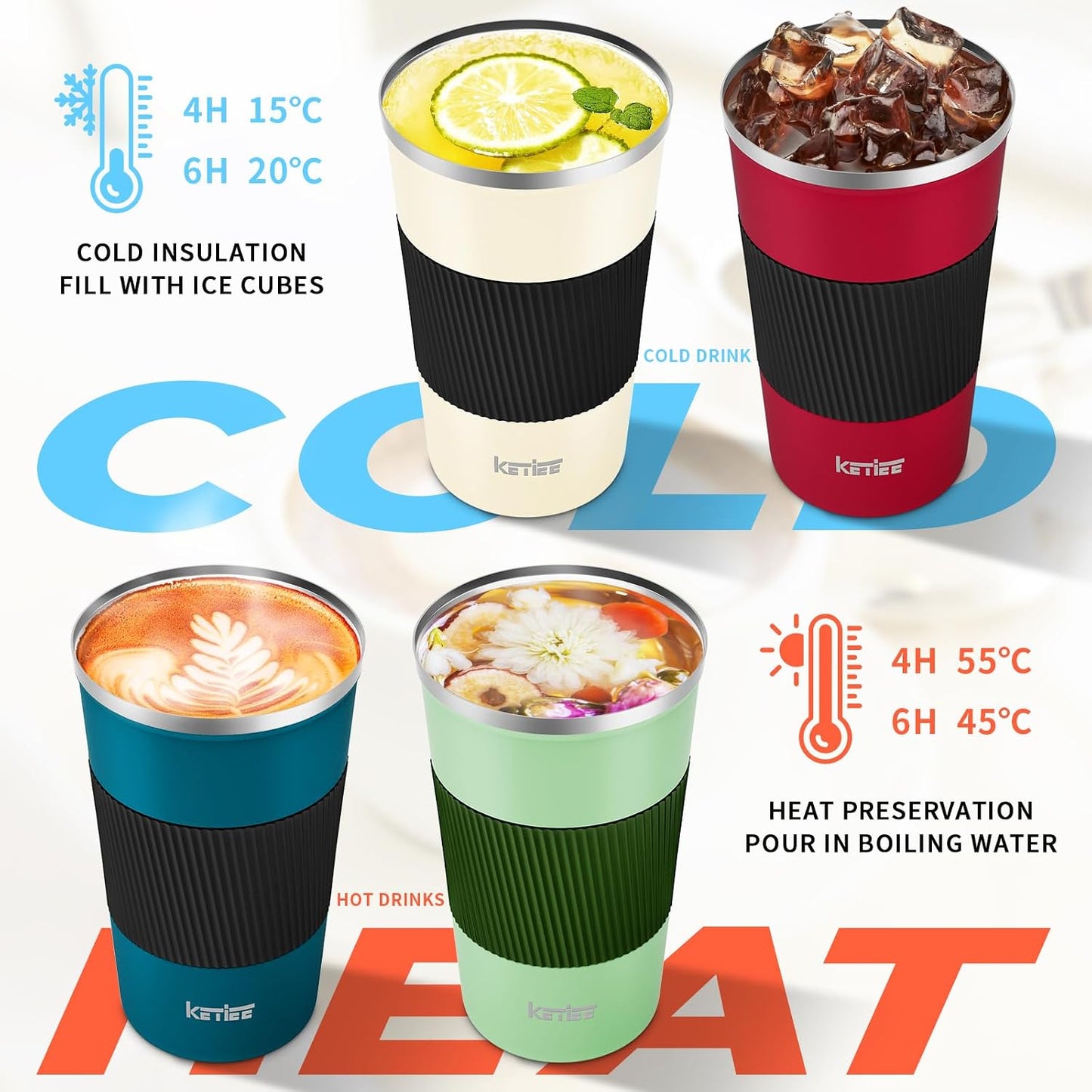 Travel Coffee Mug Spill Proof 12oz, Insulated Travel Mug to Go, Reusable Coffee Cup with Seal Lid, Vacuum Stainless Steel Tumbler for Hot/Cold Drinks (Red)