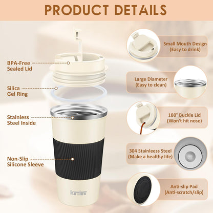 Travel Coffee Mug Spill Proof 12oz, Insulated Travel Mug to Go, Reusable Coffee Cup with Seal Lid, Vacuum Stainless Steel Tumbler for Hot/Cold Drinks (Red)