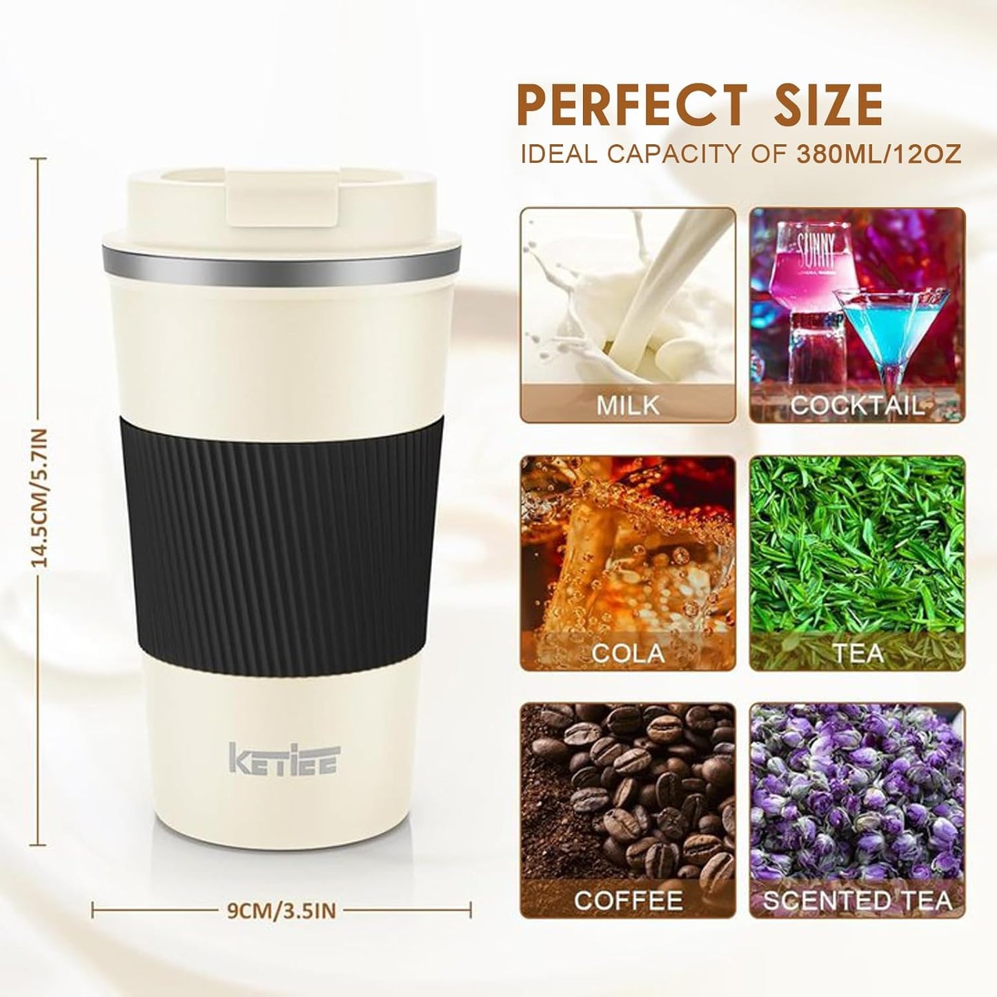 Travel Coffee Mug Spill Proof 12oz, Insulated Travel Mug to Go, Reusable Coffee Cup with Seal Lid, Vacuum Stainless Steel Tumbler for Hot/Cold Drinks (Red)