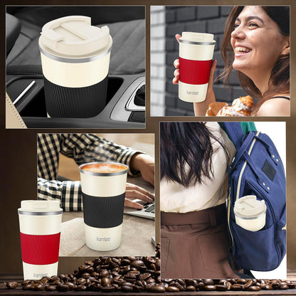 Travel Coffee Mug Spill Proof 12oz, Insulated Travel Mug to Go, Reusable Coffee Cup with Seal Lid, Vacuum Stainless Steel Tumbler for Hot/Cold Drinks (Red)