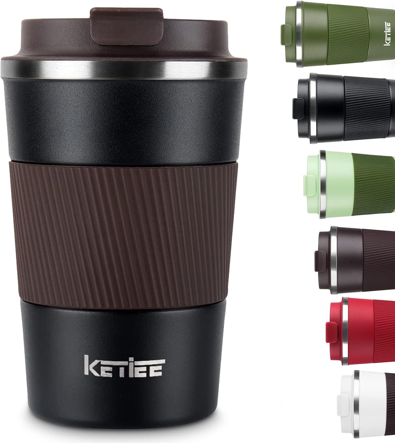 Travel Coffee Mug Spill Proof 12oz, Insulated Travel Mug to Go, Reusable Coffee Cup with Seal Lid, Vacuum Stainless Steel Tumbler for Hot/Cold Drinks (Red)
