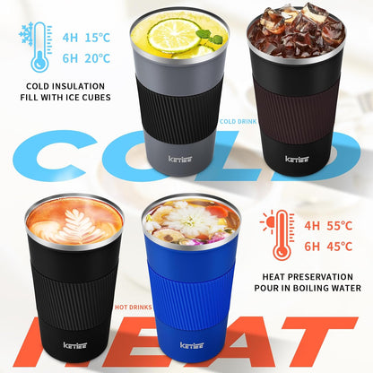 Travel Coffee Mug Spill Proof 12oz, Insulated Travel Mug to Go, Reusable Coffee Cup with Seal Lid, Vacuum Stainless Steel Tumbler for Hot/Cold Drinks (Red)