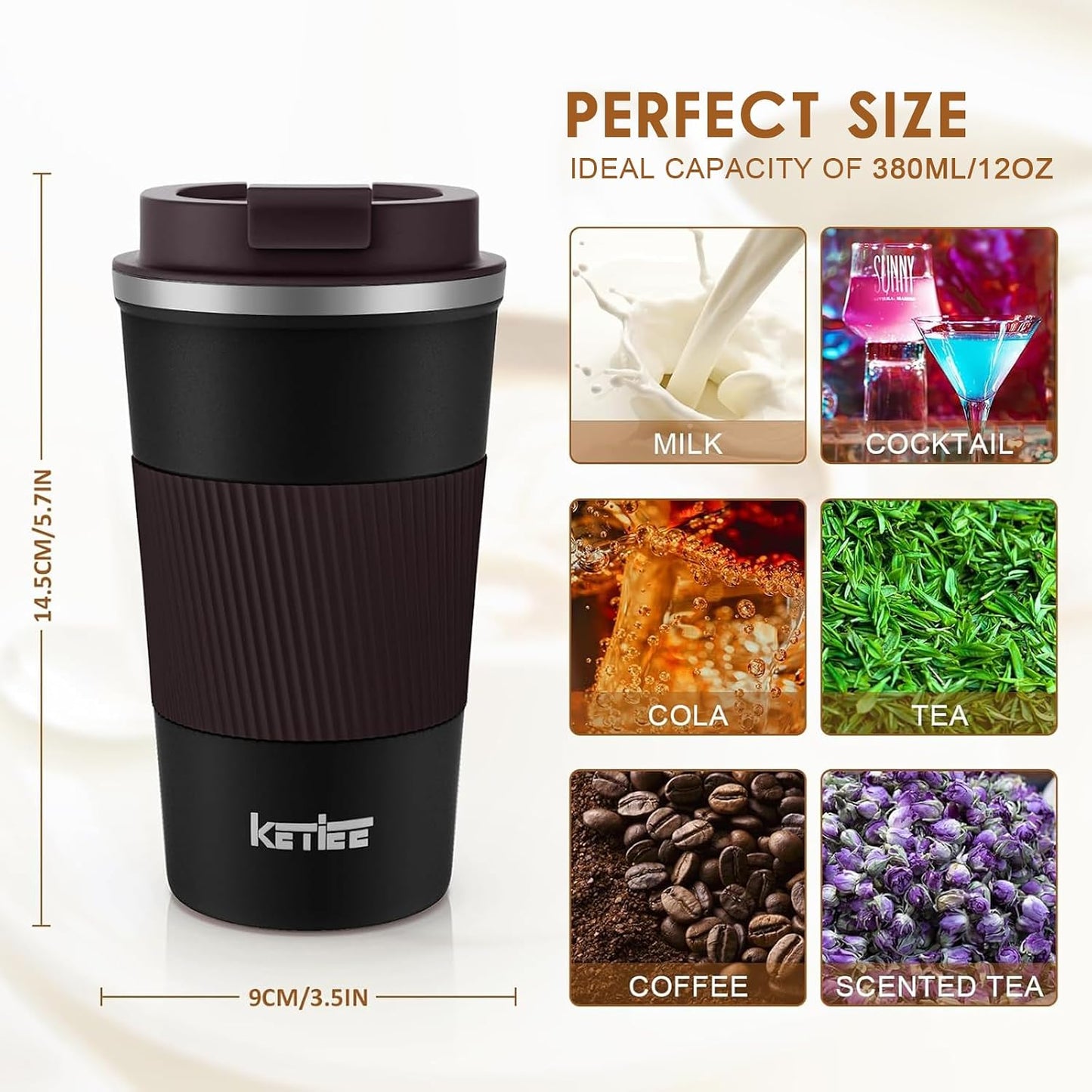 Travel Coffee Mug Spill Proof 12oz, Insulated Travel Mug to Go, Reusable Coffee Cup with Seal Lid, Vacuum Stainless Steel Tumbler for Hot/Cold Drinks (Red)