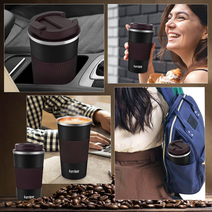 Travel Coffee Mug Spill Proof 12oz, Insulated Travel Mug to Go, Reusable Coffee Cup with Seal Lid, Vacuum Stainless Steel Tumbler for Hot/Cold Drinks (Red)